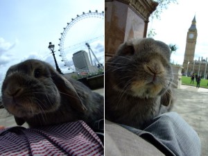 Jared em Londres. A direita, o Big Ben; a esquerda, a roda gigante London Eye